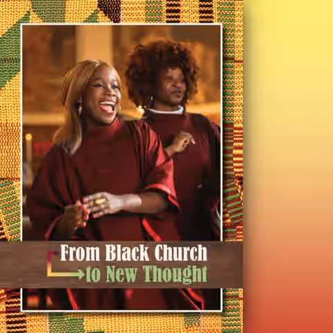 From Black Church to New Thought - Two Black women in red choir robes smiling and clapping