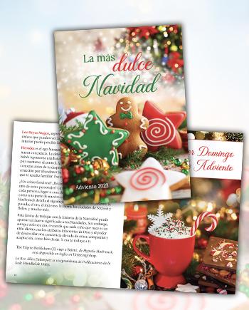 La más dulce Navidad - El folleto de Adviento de Unity 2023 - Galletas navideñas en forma de estrellas y muñecos de jengibre, y bastones de caramelo decorados con glaseado
