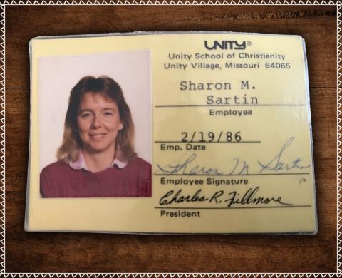 Unexpected Employee Benefits by Sharon Sartin—An old Unity employee ID from 2/19/86 signed by Charles R. Fillmore.